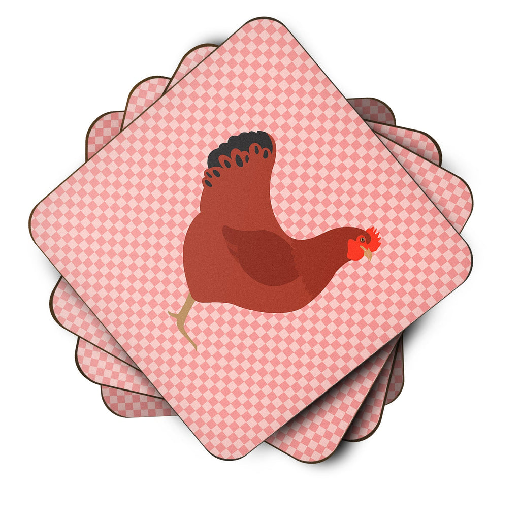 New Hampshire Red Chicken Pink Check Foam Coasters Set of 4 Cup Coasters for Indoor Outdoor, Tabletop Protection, Anti Slip, Mouse pad Material