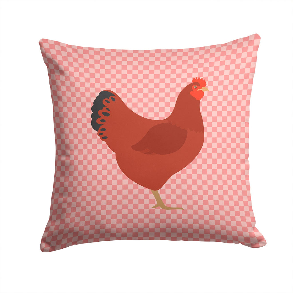 New Hampshire Red Chicken Pink Check Decorative Throw Pillow 14x14 Indoor Outdoor Accent Cushion, Fabric Cover with Insert for Sofa, Bed, Porch & Living Room
