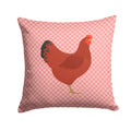 New Hampshire Red Chicken Pink Check Decorative Throw Pillow 14x14 Indoor Outdoor Accent Cushion, Fabric Cover with Insert for Sofa, Bed, Porch & Living Room