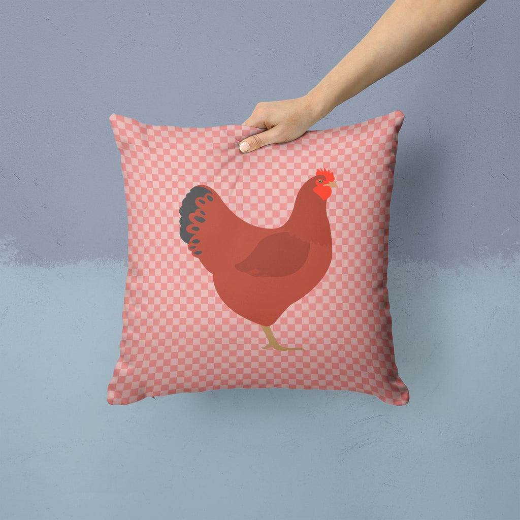 New Hampshire Red Chicken Pink Check Decorative Throw Pillow 14x14 Indoor Outdoor Accent Cushion, Fabric Cover with Insert for Sofa, Bed, Porch & Living Room