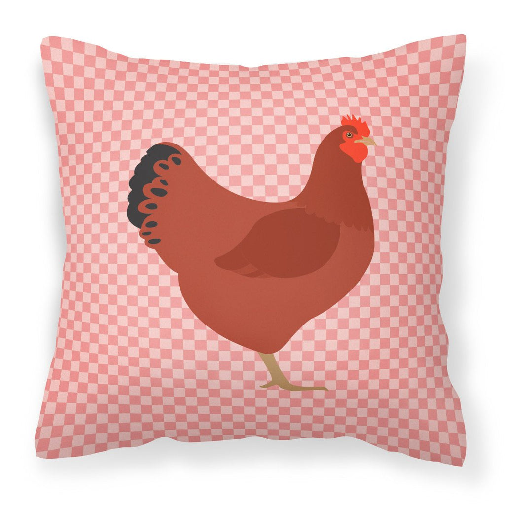New Hampshire Red Chicken Pink Check Decorative Throw Pillow 18x18 Indoor Outdoor Accent Cushion, Fabric Cover with Insert for Sofa, Bed, Porch & Living Room