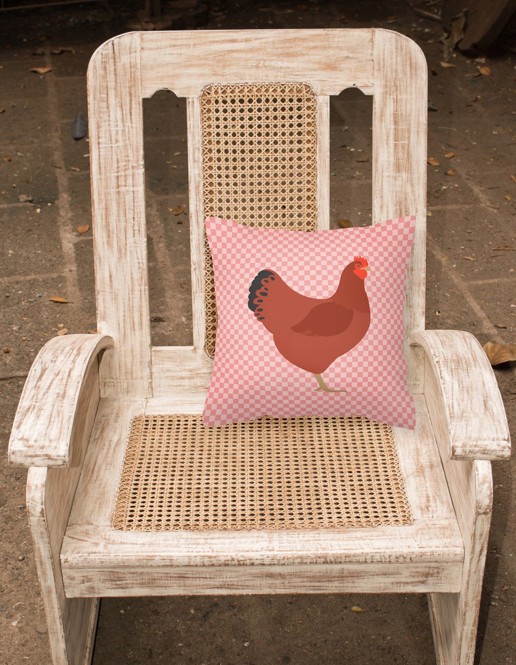 New Hampshire Red Chicken Pink Check Decorative Throw Pillow 18x18 Indoor Outdoor Accent Cushion, Fabric Cover with Insert for Sofa, Bed, Porch & Living Room
