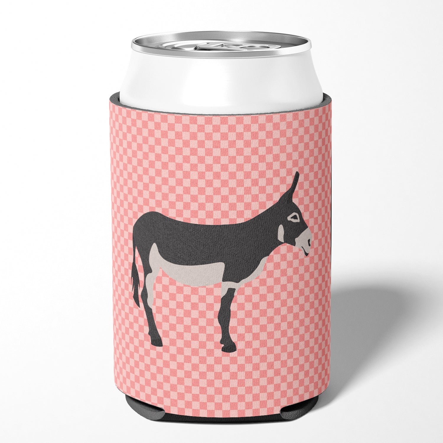American Mammoth Jack Donkey Pink Check Can or Bottle Hugger Cooler Sleeve for Standard 12 oz Cans, Insulated Foam Beer & Soda Can Hugger Reusable