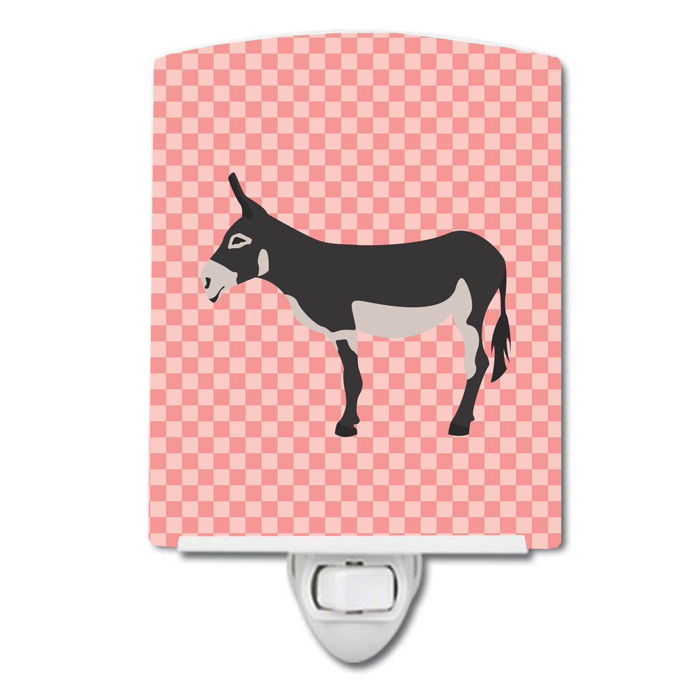 American Mammoth Jack Donkey Pink Check Ceramic Night Light Compact, UL-Certified, Ideal for Bedroom, Bathroom, Nursery, Hallway, Kitchen, 6x4x3, Multicolor