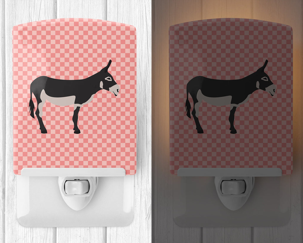American Mammoth Jack Donkey Pink Check Ceramic Night Light Compact, UL-Certified, Ideal for Bedroom, Bathroom, Nursery, Hallway, Kitchen, 6x4x3, Multicolor
