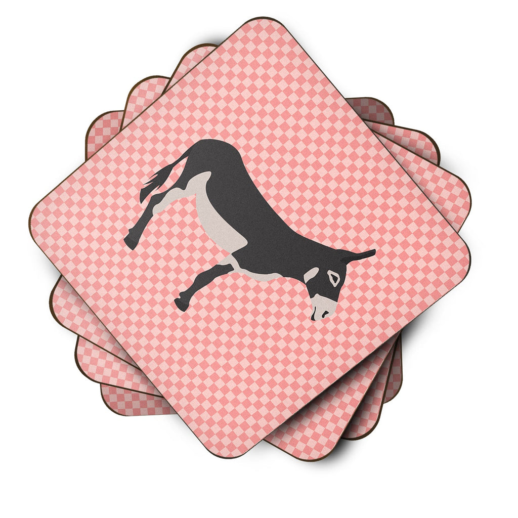 American Mammoth Jack Donkey Pink Check Foam Coasters Set of 4 Cup Coasters for Indoor Outdoor, Tabletop Protection, Anti Slip, Mouse pad Material