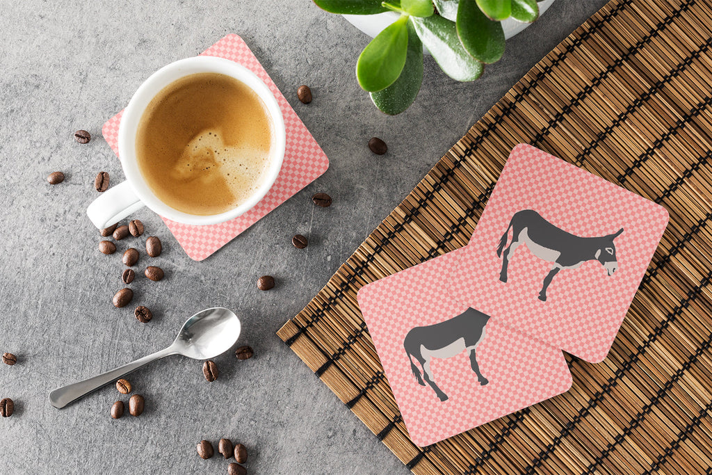American Mammoth Jack Donkey Pink Check Foam Coasters Set of 4 Cup Coasters for Indoor Outdoor, Tabletop Protection, Anti Slip, Mouse pad Material
