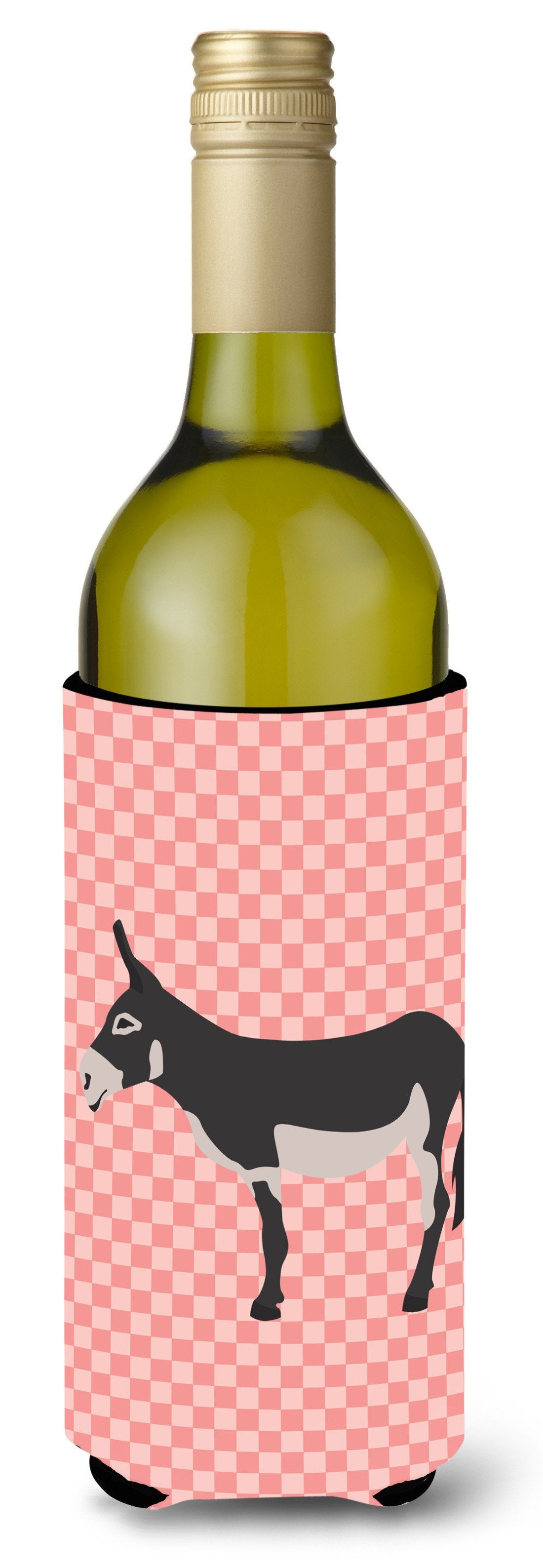 American Mammoth Jack Donkey Pink Check Wine Bottle Hugger Gift Sleeve for Standard 750 ml Bottles, Insulated Reusable Also Fits Mini Shot & Pint Bottles