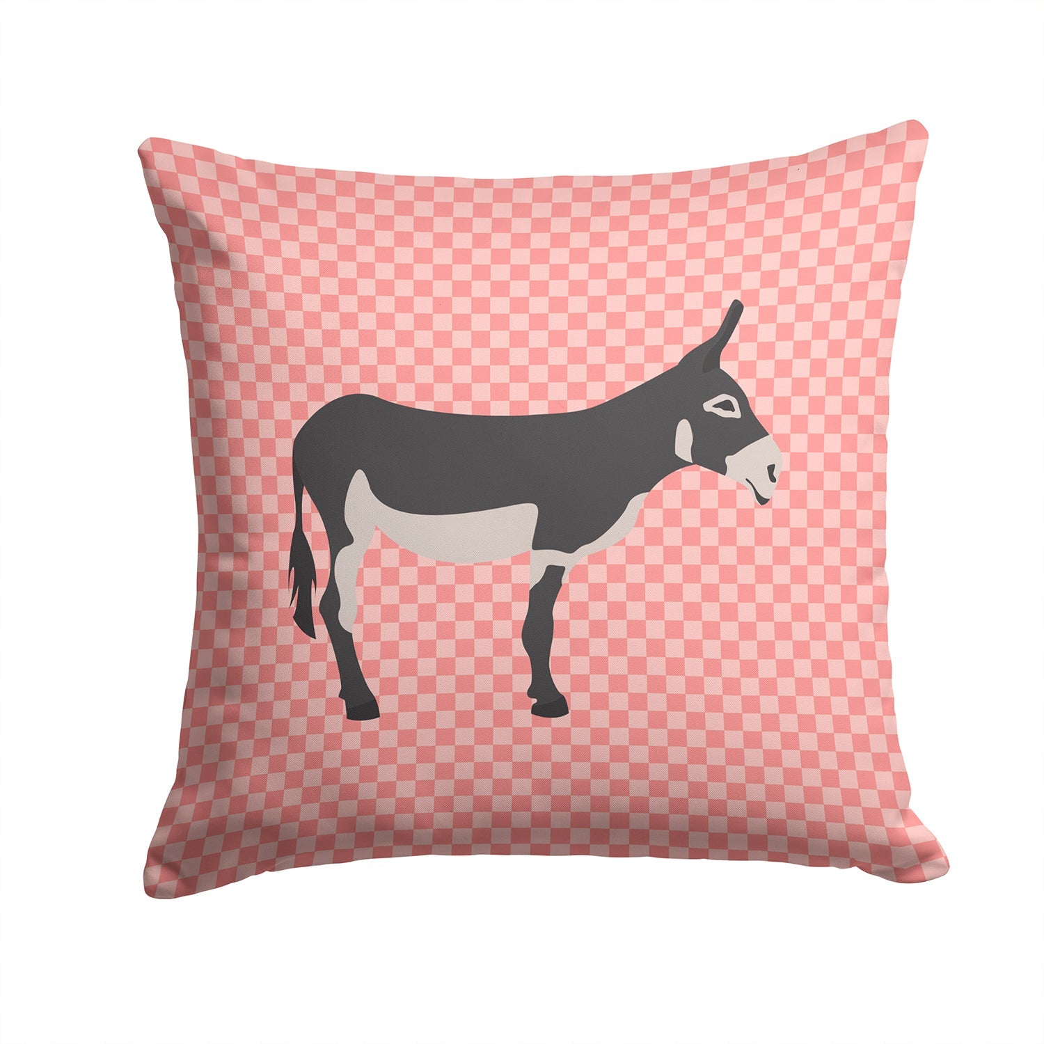 American Mammoth Jack Donkey Pink Check Decorative Throw Pillow 14x14 Indoor Outdoor Accent Cushion, Fabric Cover with Insert for Sofa, Bed, Porch & Living Room