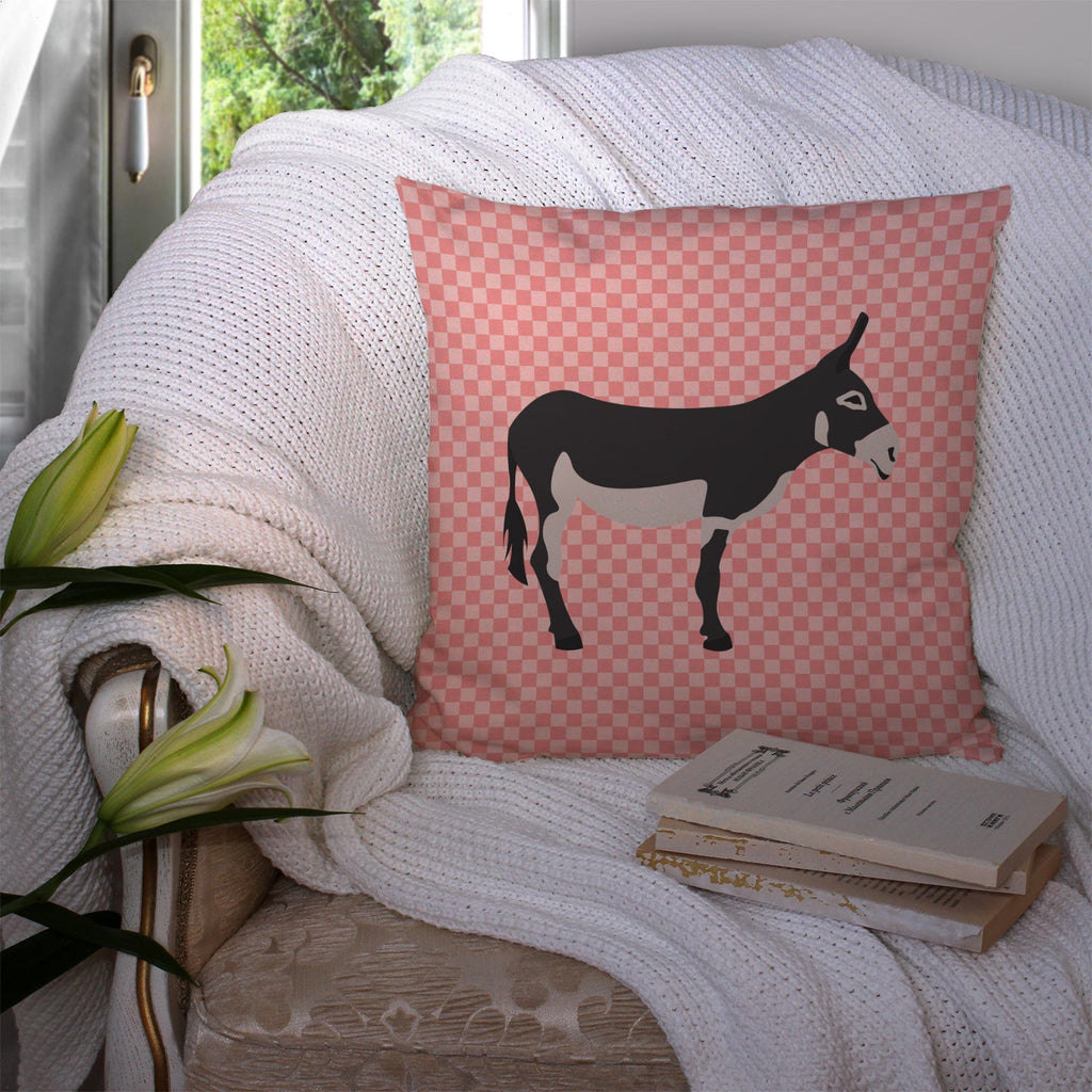 American Mammoth Jack Donkey Pink Check Decorative Throw Pillow 14x14 Indoor Outdoor Accent Cushion, Fabric Cover with Insert for Sofa, Bed, Porch & Living Room