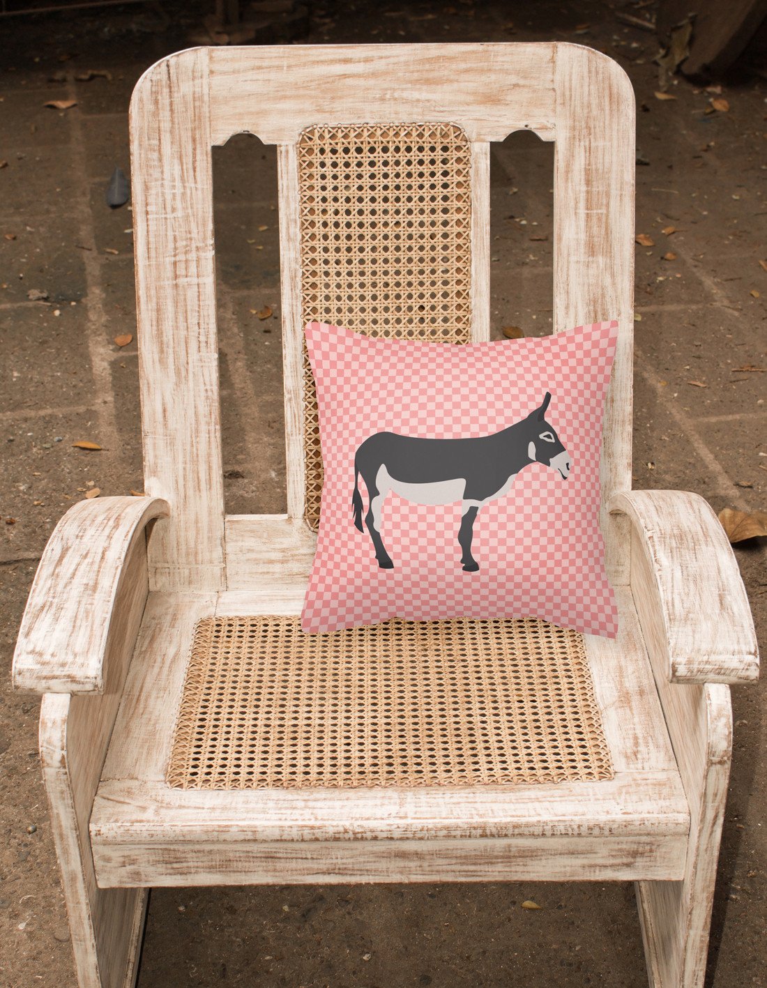 American Mammoth Jack Donkey Pink Check Decorative Throw Pillow 18x18 Indoor Outdoor Accent Cushion, Fabric Cover with Insert for Sofa, Bed, Porch & Living Room