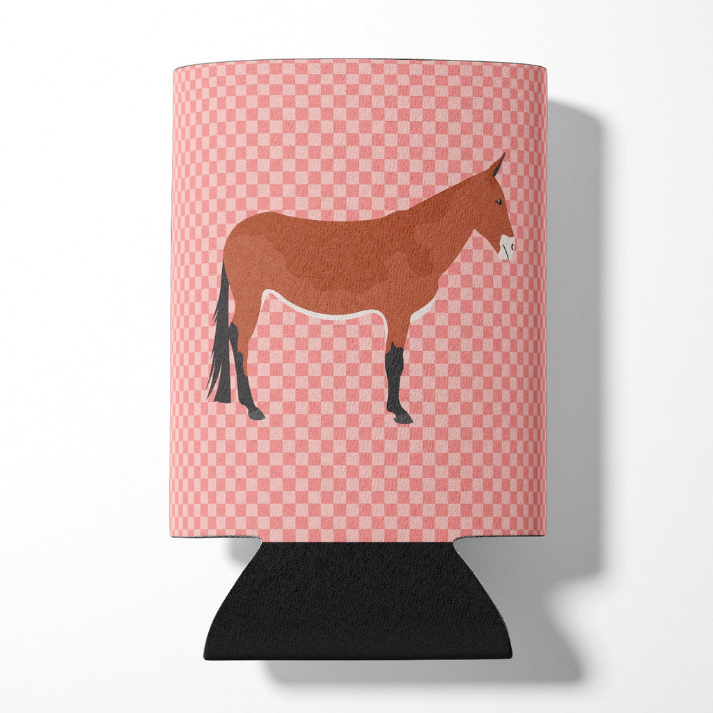 Mule Pink Check Can or Bottle Hugger Cooler Sleeve for Standard 12 oz Cans, Insulated Foam Beer & Soda Can Hugger Reusable