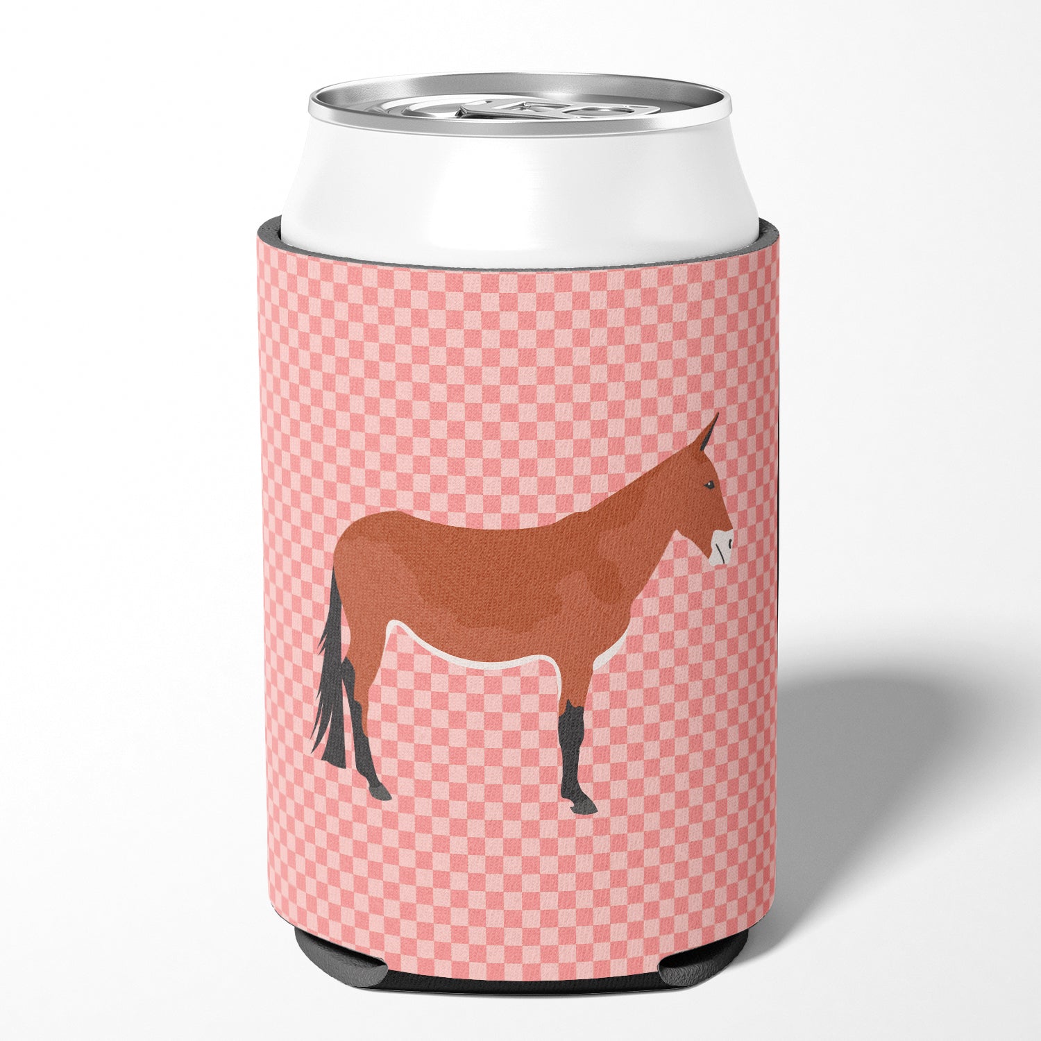 Mule Pink Check Can or Bottle Hugger Cooler Sleeve for Standard 12 oz Cans, Insulated Foam Beer & Soda Can Hugger Reusable
