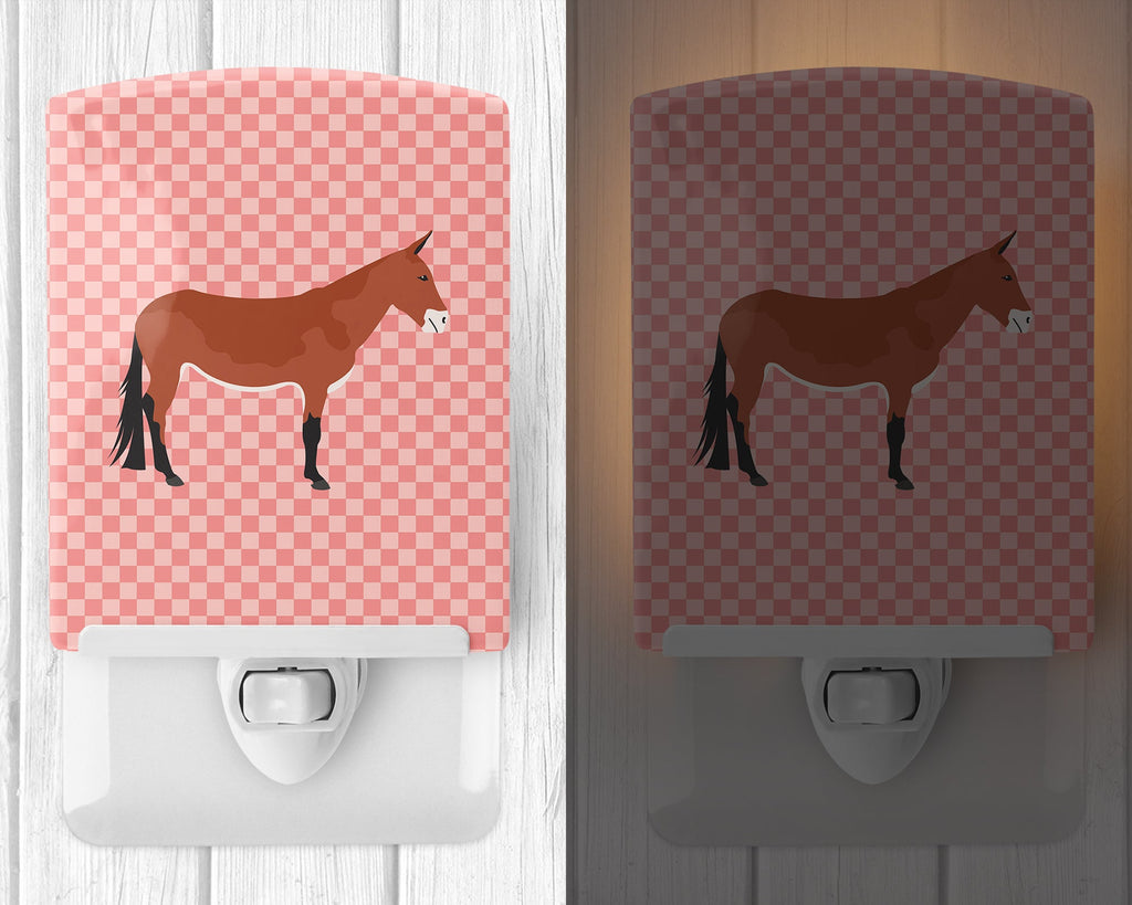 Mule Pink Check Ceramic Night Light Compact, UL-Certified, Ideal for Bedroom, Bathroom, Nursery, Hallway, Kitchen, 6x4x3, Multicolor