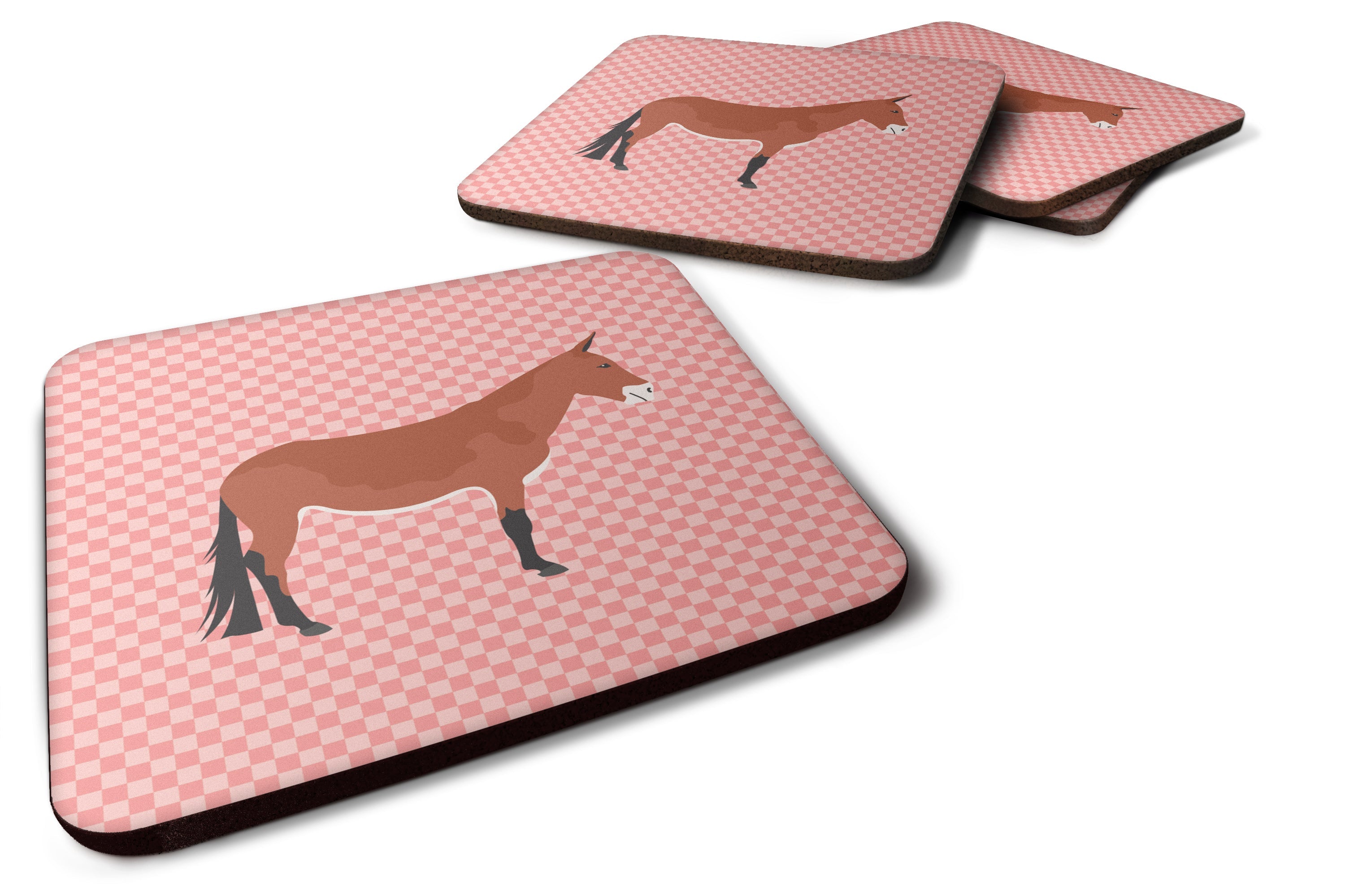 Mule Pink Check Foam Coasters Set of 4 Cup Coasters for Indoor Outdoor, Tabletop Protection, Anti Slip, Mouse pad Material