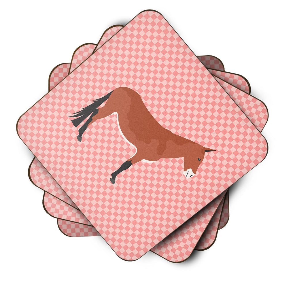 Mule Pink Check Foam Coasters Set of 4 Cup Coasters for Indoor Outdoor, Tabletop Protection, Anti Slip, Mouse pad Material