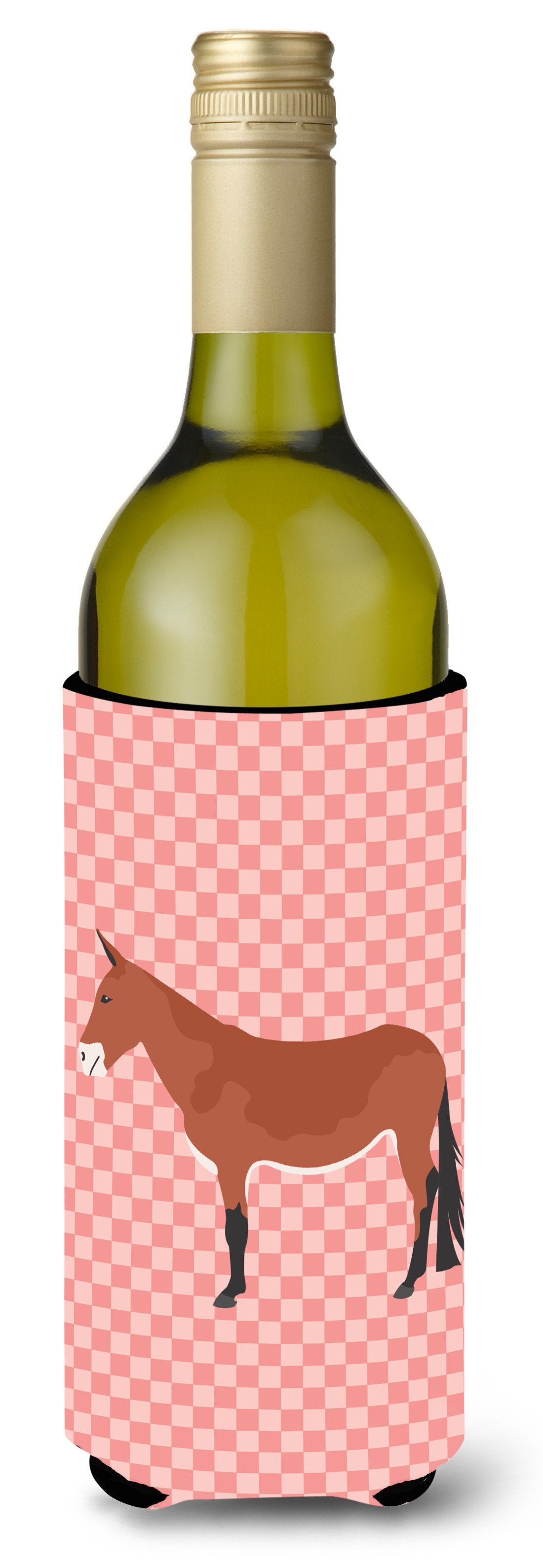 Mule Pink Check Wine Bottle Hugger Gift Sleeve for Standard 750 ml Bottles, Insulated Reusable Also Fits Mini Shot & Pint Bottles