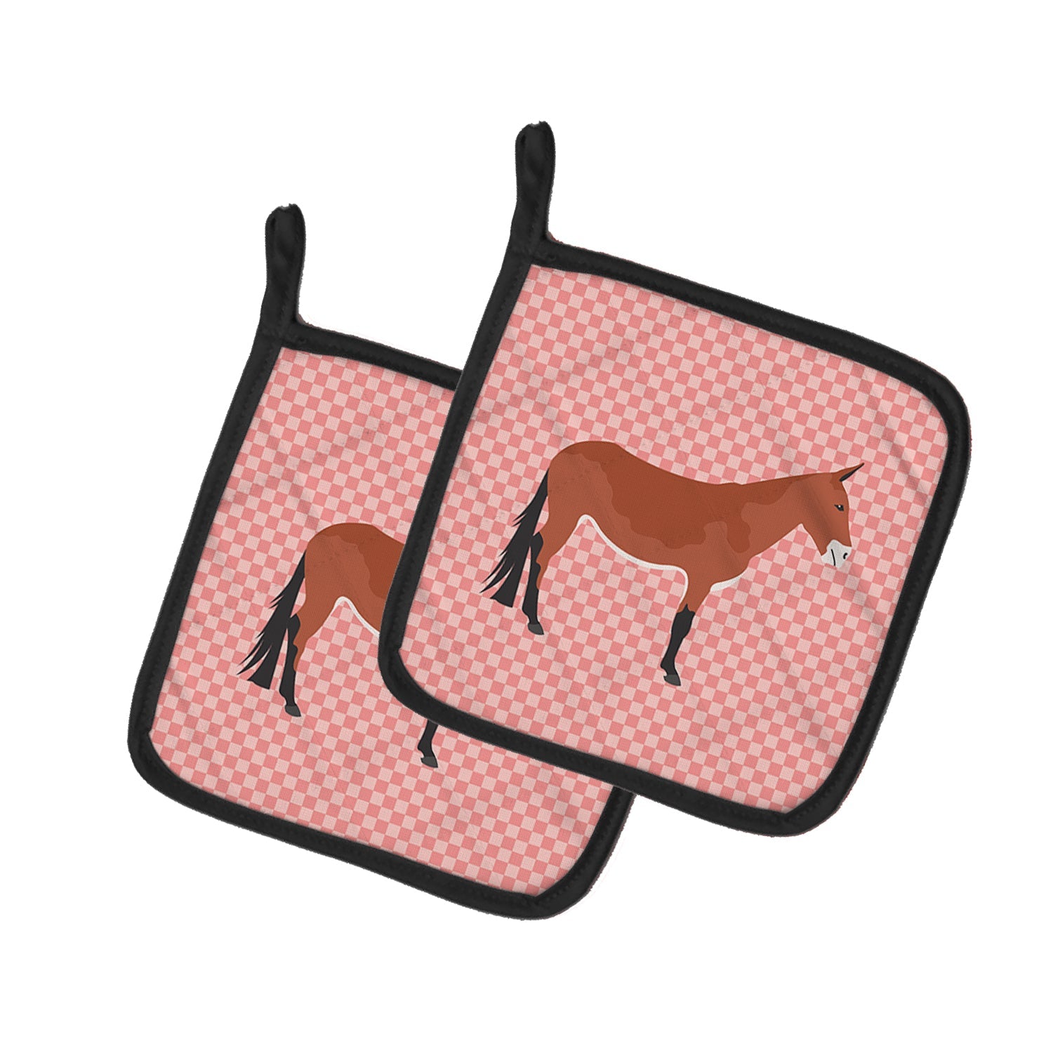 Mule Pink Check Pot Holder Set of 2 Heat Resistant Quilted Hot Pads 7.5 x 7.5 Inch, Insulated Kitchen Trivets for Cooking & Baking