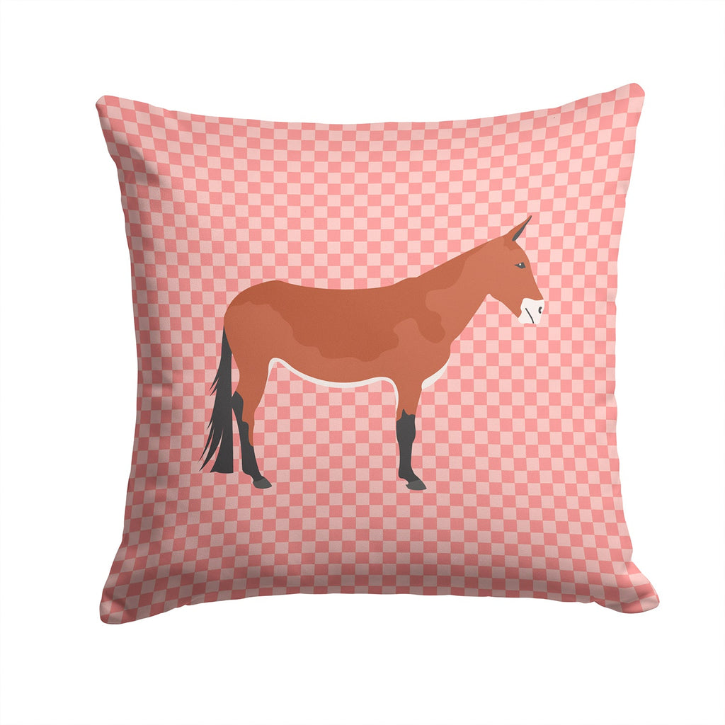 Mule Pink Check Decorative Throw Pillow 14x14 Indoor Outdoor Accent Cushion, Fabric Cover with Insert for Sofa, Bed, Porch & Living Room