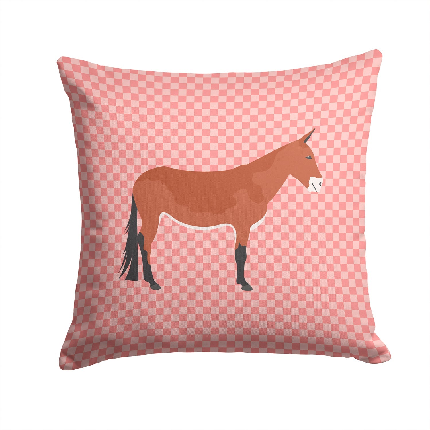Mule Pink Check Decorative Throw Pillow 14x14 Indoor Outdoor Accent Cushion, Fabric Cover with Insert for Sofa, Bed, Porch & Living Room