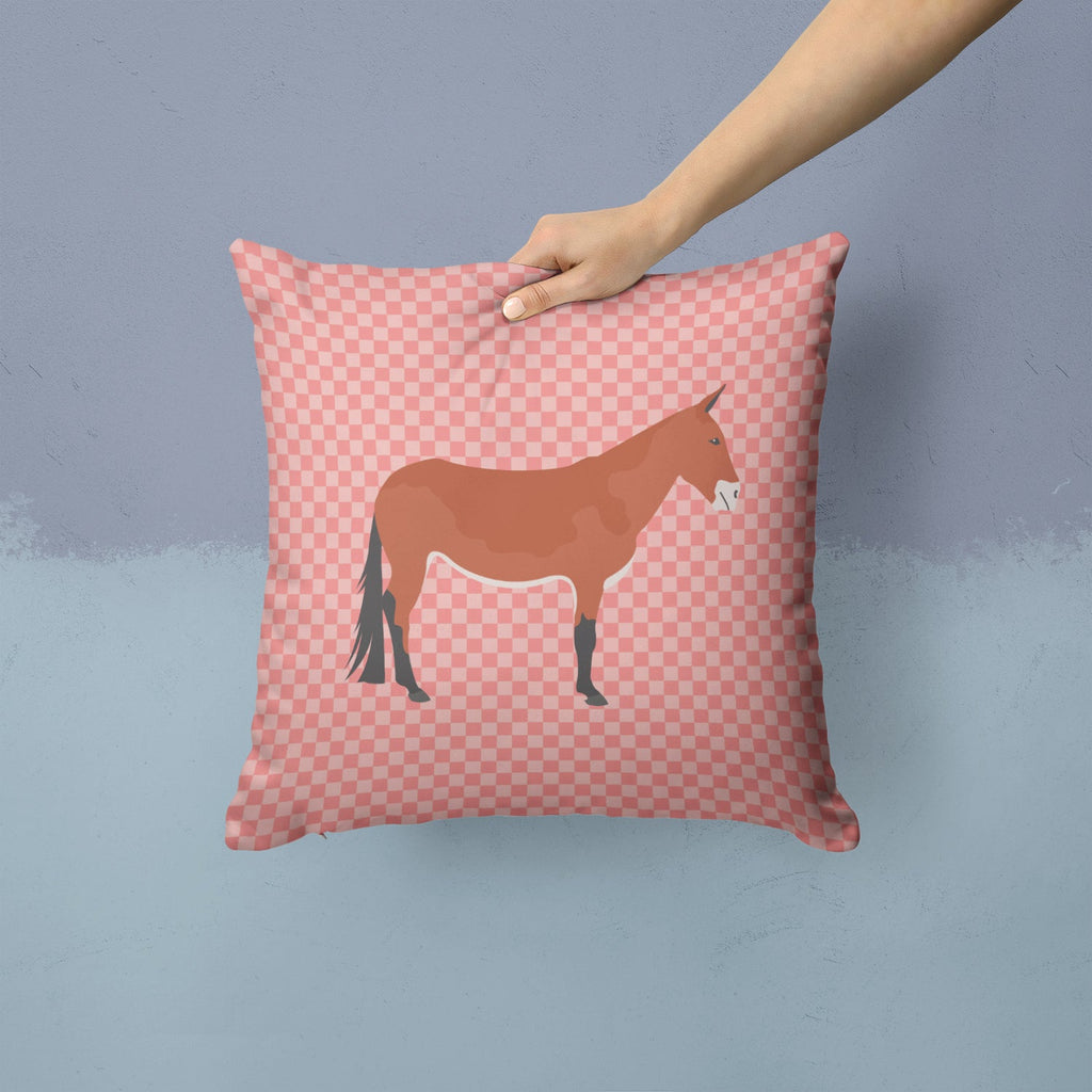 Mule Pink Check Decorative Throw Pillow 14x14 Indoor Outdoor Accent Cushion, Fabric Cover with Insert for Sofa, Bed, Porch & Living Room