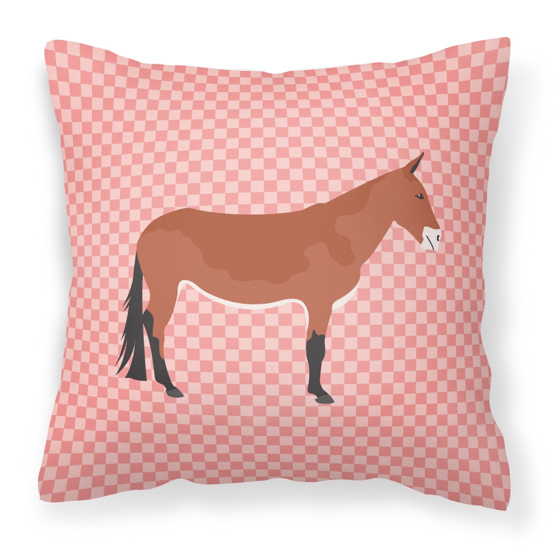 Mule Pink Check Decorative Throw Pillow 18x18 Indoor Outdoor Accent Cushion, Fabric Cover with Insert for Sofa, Bed, Porch & Living Room