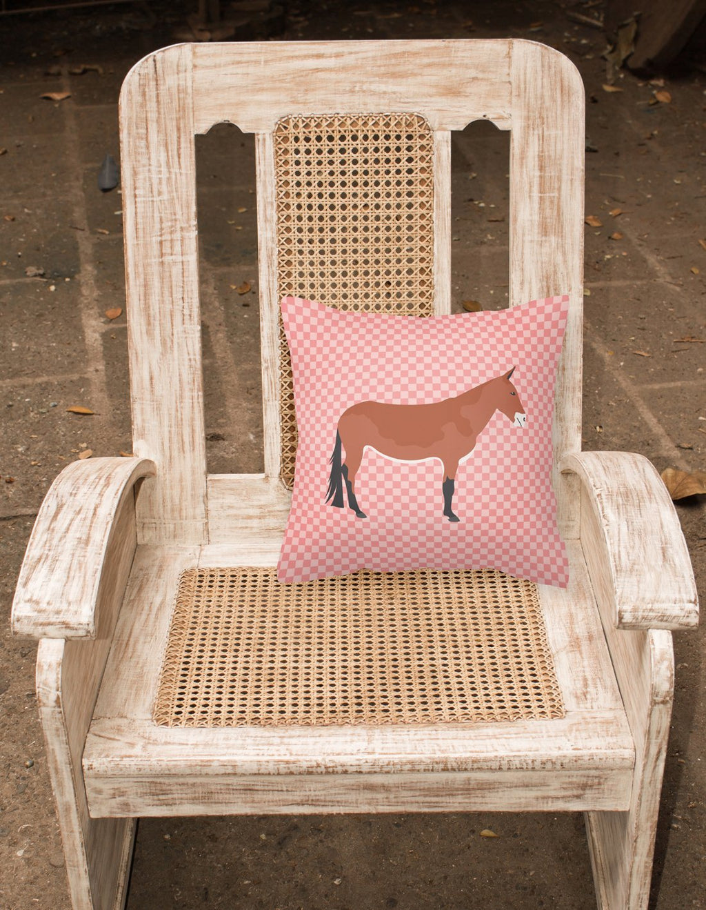 Mule Pink Check Decorative Throw Pillow 18x18 Indoor Outdoor Accent Cushion, Fabric Cover with Insert for Sofa, Bed, Porch & Living Room