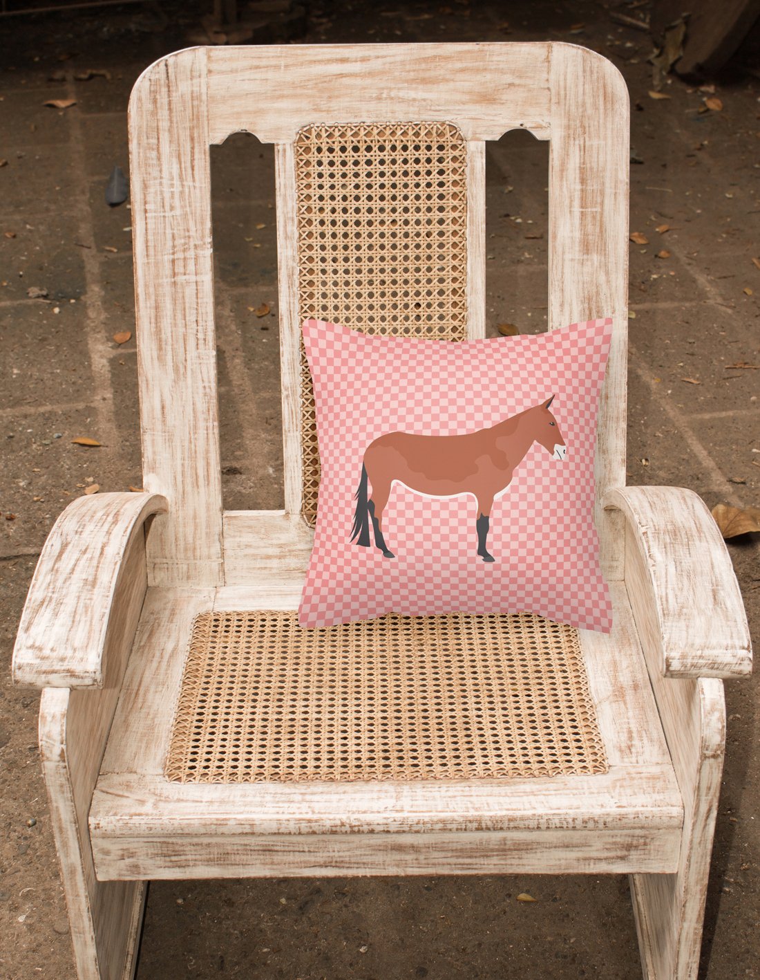 Mule Pink Check Decorative Throw Pillow 18x18 Indoor Outdoor Accent Cushion, Fabric Cover with Insert for Sofa, Bed, Porch & Living Room
