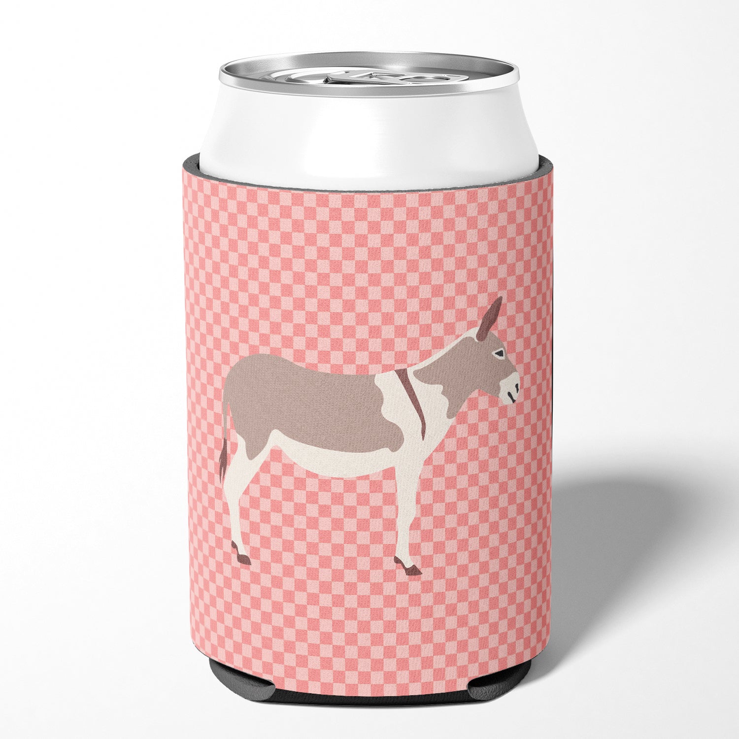 Australian Teamster Donkey Pink Check Can or Bottle Hugger Cooler Sleeve for Standard 12 oz Cans, Insulated Foam Beer & Soda Can Hugger Reusable