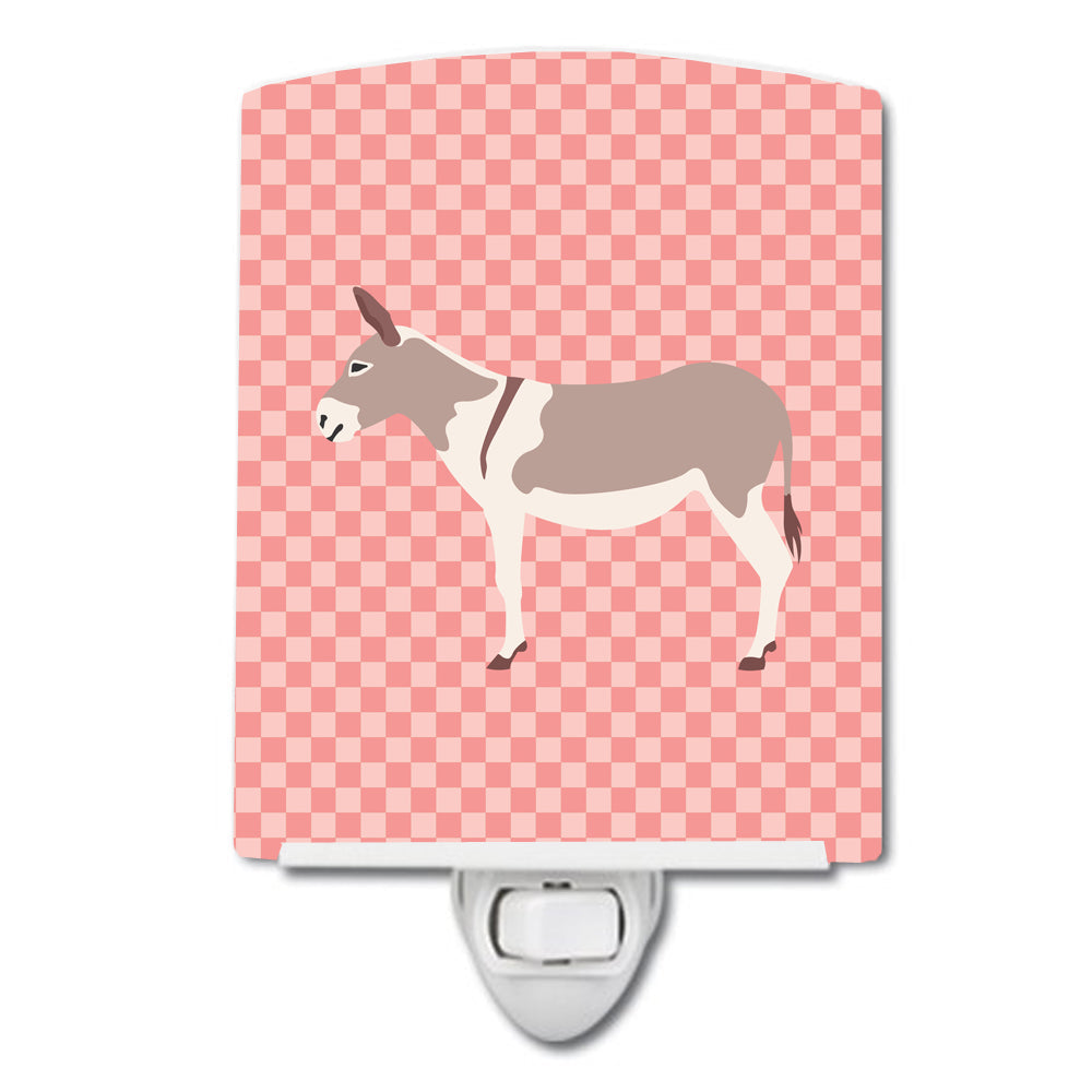 Australian Teamster Donkey Pink Check Ceramic Night Light Compact, UL-Certified, Ideal for Bedroom, Bathroom, Nursery, Hallway, Kitchen, 6x4x3, Multicolor