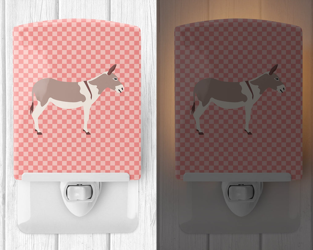 Australian Teamster Donkey Pink Check Ceramic Night Light Compact, UL-Certified, Ideal for Bedroom, Bathroom, Nursery, Hallway, Kitchen, 6x4x3, Multicolor