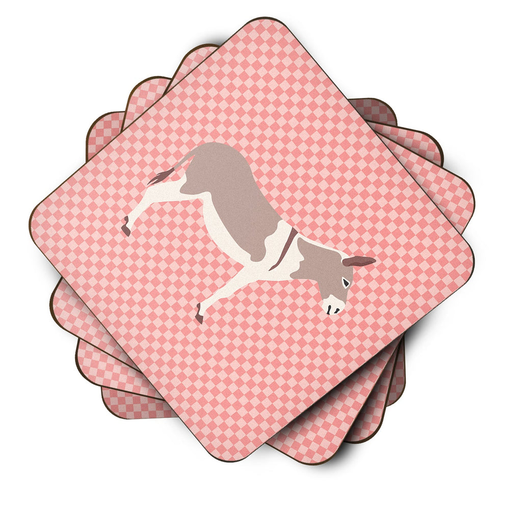 Australian Teamster Donkey Pink Check Foam Coasters Set of 4 Cup Coasters for Indoor Outdoor, Tabletop Protection, Anti Slip, Mouse pad Material
