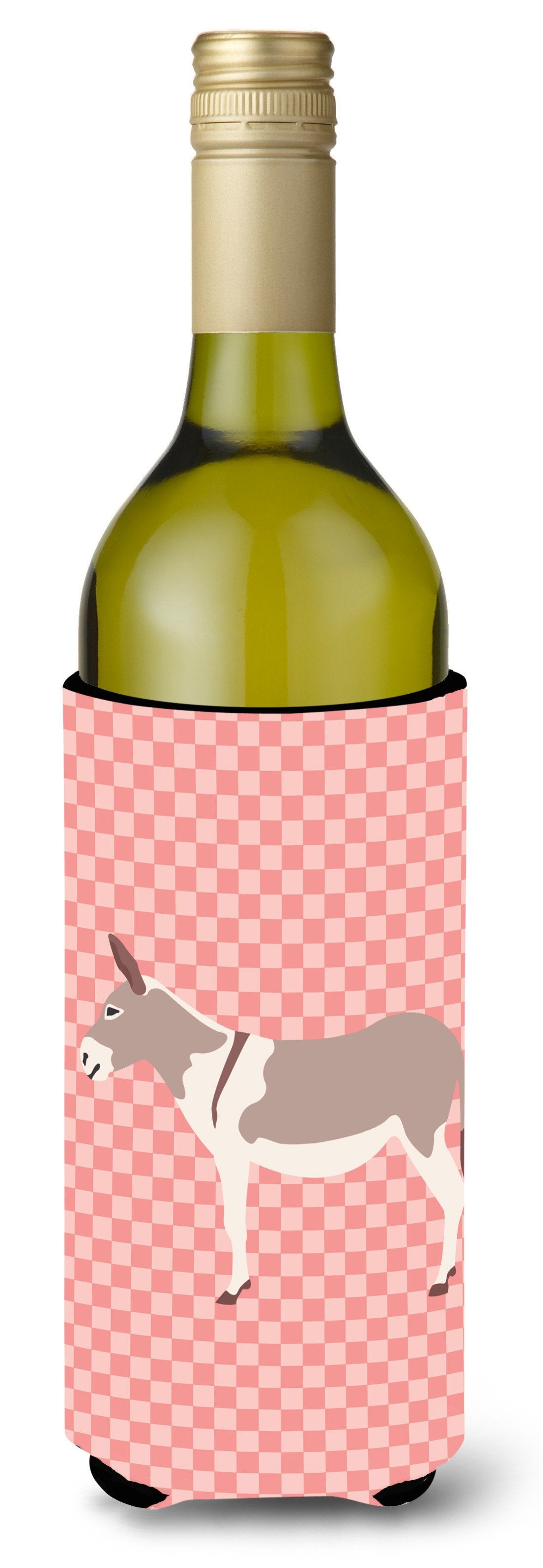 Australian Teamster Donkey Pink Check Wine Bottle Hugger Gift Sleeve for Standard 750 ml Bottles, Insulated Reusable Also Fits Mini Shot & Pint Bottles