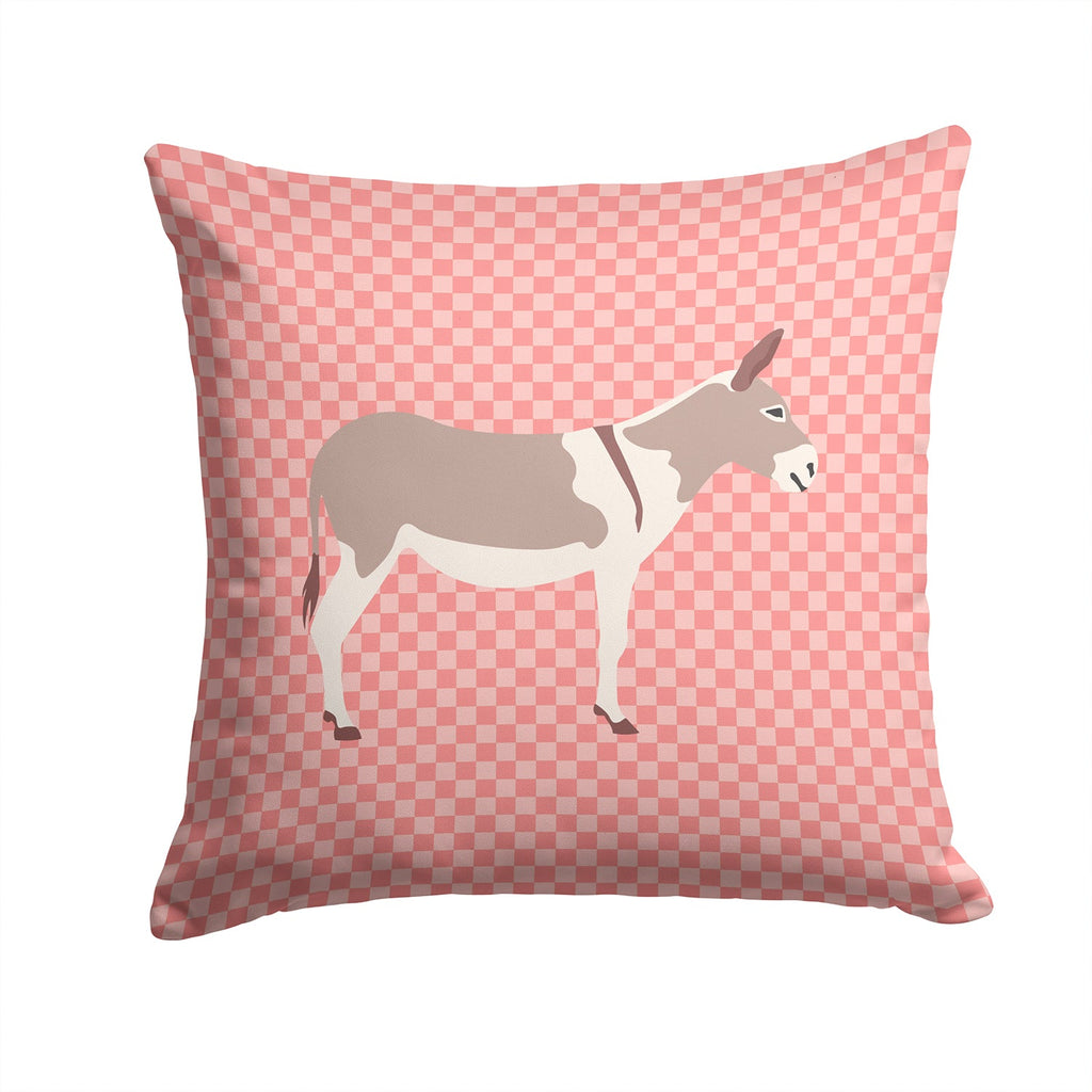 Australian Teamster Donkey Pink Check Decorative Throw Pillow 14x14 Indoor Outdoor Accent Cushion, Fabric Cover with Insert for Sofa, Bed, Porch & Living Room