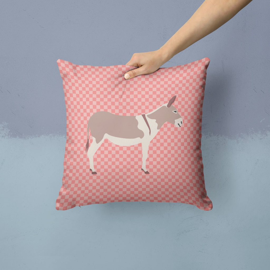 Australian Teamster Donkey Pink Check Decorative Throw Pillow 14x14 Indoor Outdoor Accent Cushion, Fabric Cover with Insert for Sofa, Bed, Porch & Living Room
