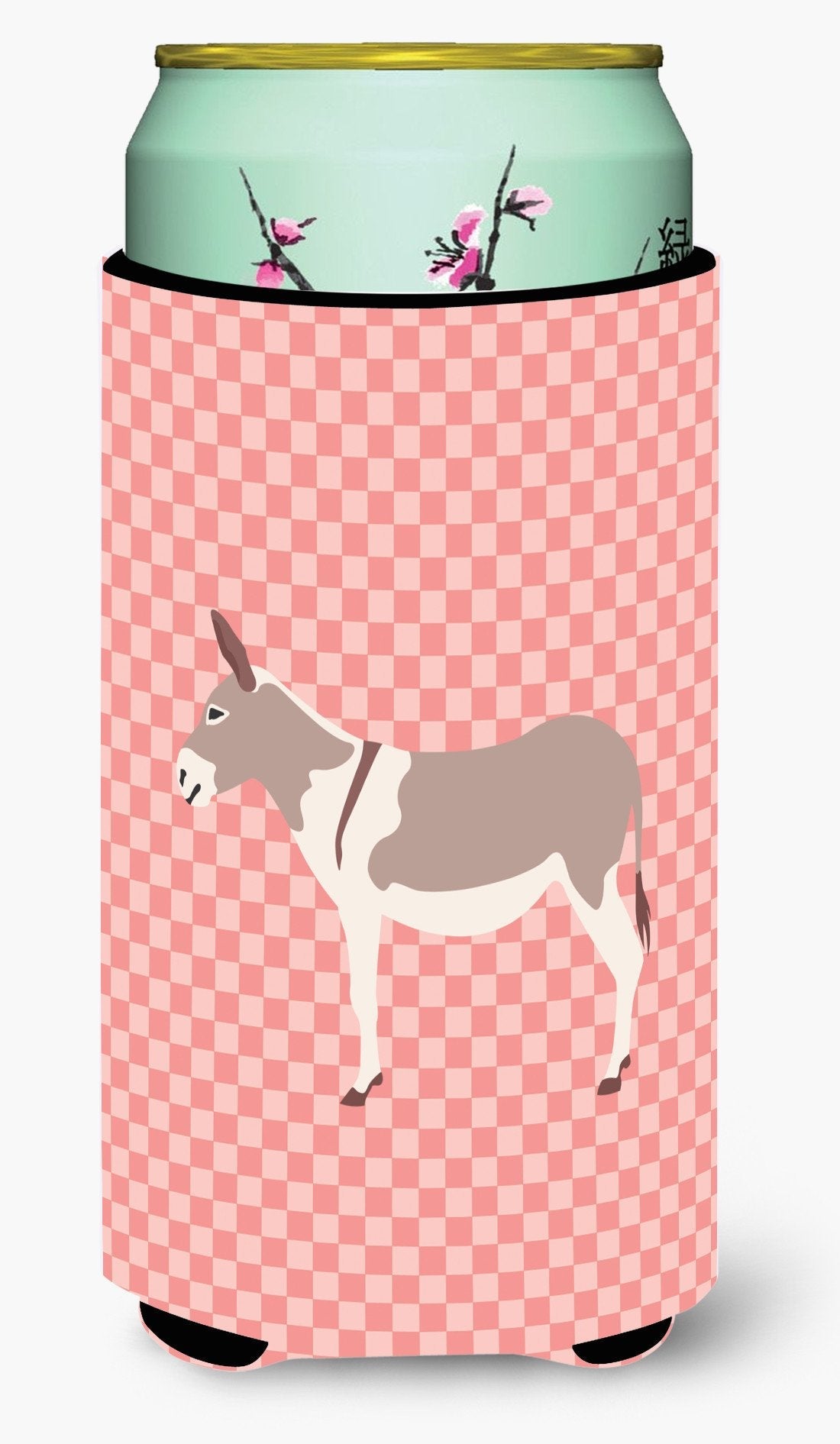 Australian Teamster Donkey Pink Check Tall Boy Hugger Can Cooler Sleeve Machine Washable Drink Collapsible Insulator Beverage Insulated Holder