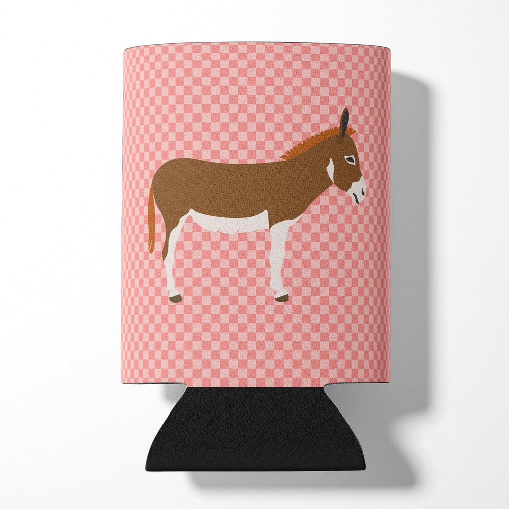 Miniature Mediterranian Donkey Pink Check Can or Bottle Hugger Cooler Sleeve for Standard 12 oz Cans, Insulated Foam Beer & Soda Can Hugger Reusable