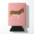 Miniature Mediterranian Donkey Pink Check Can or Bottle Hugger Cooler Sleeve for Standard 12 oz Cans, Insulated Foam Beer & Soda Can Hugger Reusable