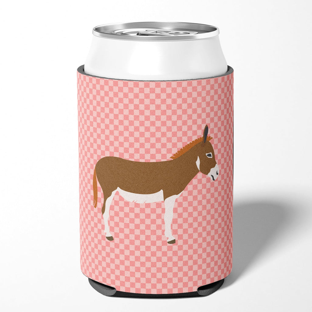 Miniature Mediterranian Donkey Pink Check Can or Bottle Hugger Cooler Sleeve for Standard 12 oz Cans, Insulated Foam Beer & Soda Can Hugger Reusable