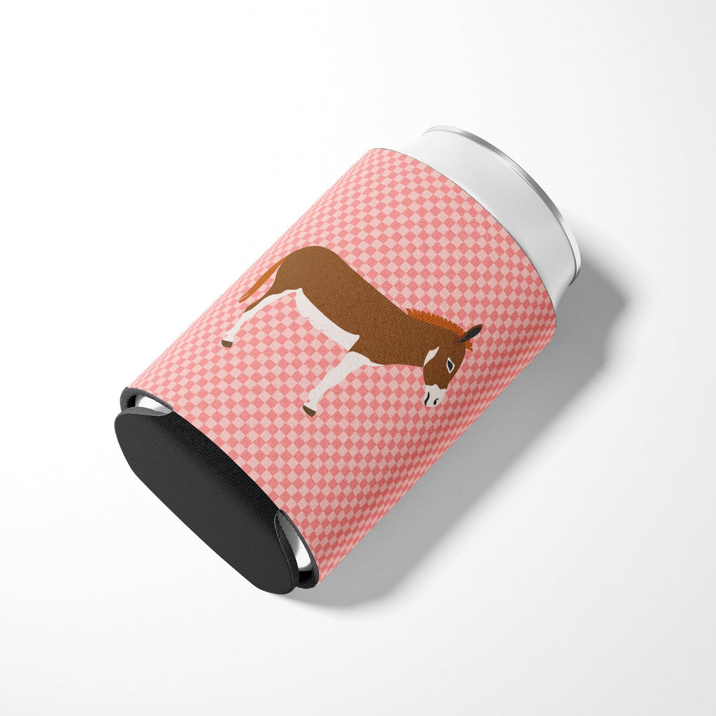 Miniature Mediterranian Donkey Pink Check Can or Bottle Hugger Cooler Sleeve for Standard 12 oz Cans, Insulated Foam Beer & Soda Can Hugger Reusable