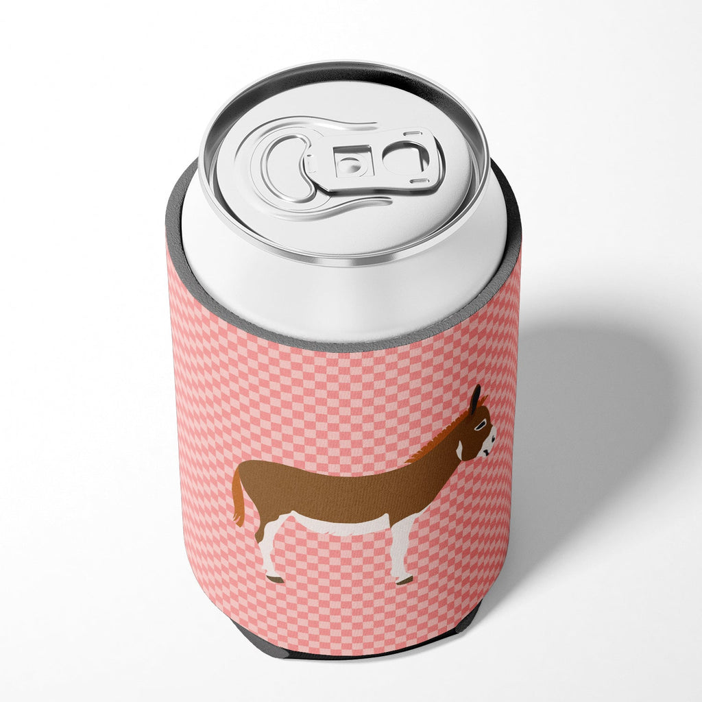 Miniature Mediterranian Donkey Pink Check Can or Bottle Hugger Cooler Sleeve for Standard 12 oz Cans, Insulated Foam Beer & Soda Can Hugger Reusable