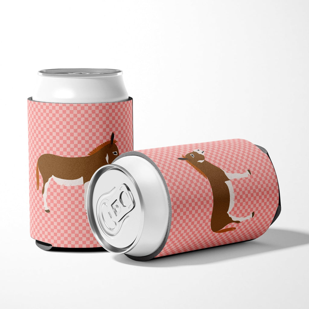 Miniature Mediterranian Donkey Pink Check Can or Bottle Hugger Cooler Sleeve for Standard 12 oz Cans, Insulated Foam Beer & Soda Can Hugger Reusable