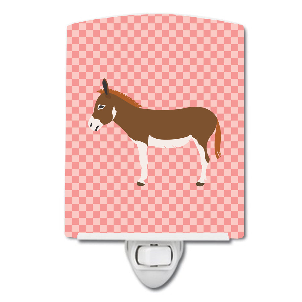 Miniature Mediterranian Donkey Pink Check Ceramic Night Light Compact, UL-Certified, Ideal for Bedroom, Bathroom, Nursery, Hallway, Kitchen, 6x4x3, Multicolor