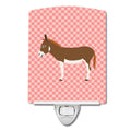 Miniature Mediterranian Donkey Pink Check Ceramic Night Light Compact, UL-Certified, Ideal for Bedroom, Bathroom, Nursery, Hallway, Kitchen, 6x4x3, Multicolor