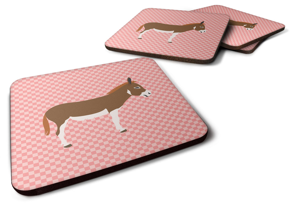 Miniature Mediterranian Donkey Pink Check Foam Coasters Set of 4 Cup Coasters for Indoor Outdoor, Tabletop Protection, Anti Slip, Mouse pad Material