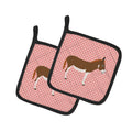 Miniature Mediterranian Donkey Pink Check Pot Holder Set of 2 Heat Resistant Quilted Hot Pads 7.5 x 7.5 Inch, Insulated Kitchen Trivets for Cooking & Baking