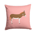 Miniature Mediterranian Donkey Pink Check Decorative Throw Pillow 14x14 Indoor Outdoor Accent Cushion, Fabric Cover with Insert for Sofa, Bed, Porch & Living Room