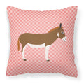 Miniature Mediterranian Donkey Pink Check Decorative Throw Pillow 18x18 Indoor Outdoor Accent Cushion, Fabric Cover with Insert for Sofa, Bed, Porch & Living Room