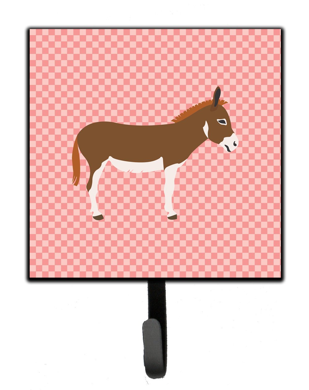Miniature Mediterranian Donkey Pink Check Leash or Key Holder Wall Hooks, Key Hooks Holder, Coat Rack Wall Mount, Coat Hooks, Hooks for Hanging Keys, Towels, Aprons, Leashes