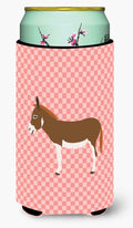 Miniature Mediterranian Donkey Pink Check Tall Boy Hugger Can Cooler Sleeve Machine Washable Drink Collapsible Insulator Beverage Insulated Holder